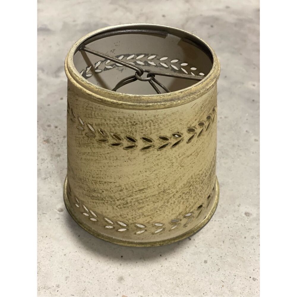 Vintage Small Toleware Metal Lamp Shade Stencil Wheat White and Gold